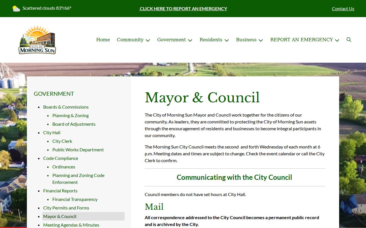 Official Morning Sun City Hall and council contact page