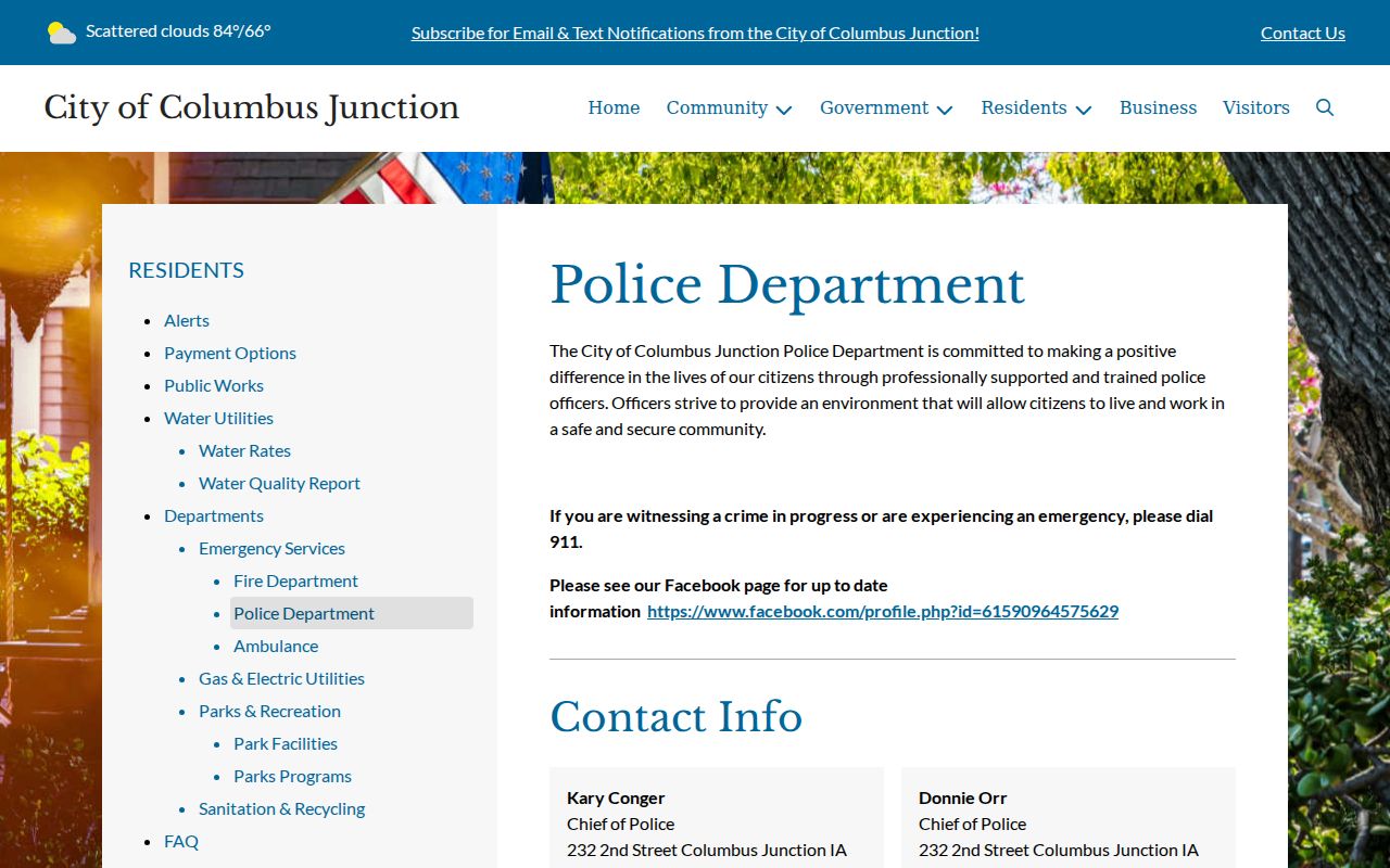 Official Columbus Junction Police Department contact information